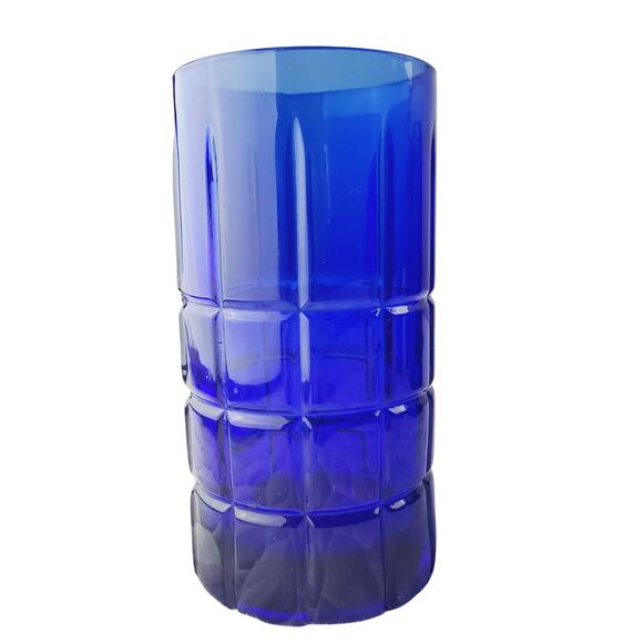 Vintage 4 Tartan Cobalt Blue Anchor Hocking Manchester Glasses Tall 16 Oz Heavy - Picture 3 of 8